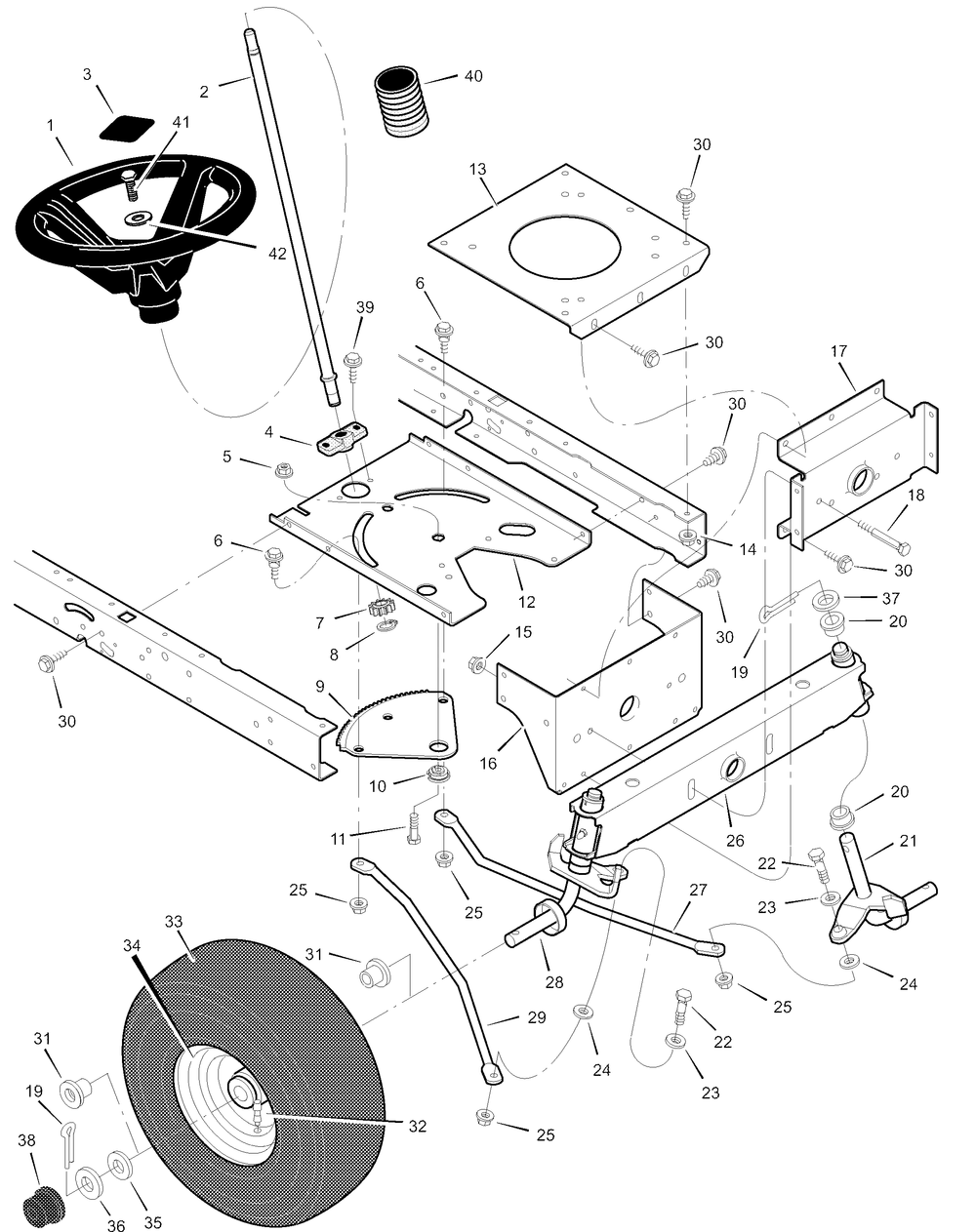 Steering Diagram and Parts List for 405003X52B 2003 Briggs and Stratton Lawn Tractor